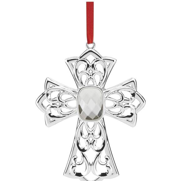 NEW IN BOX! Lenox Silver Gemmed Cross Ornament 4.25in - Picture 4 of 4